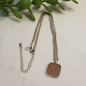 Baked Beads Silver Tone Leaf Necklace